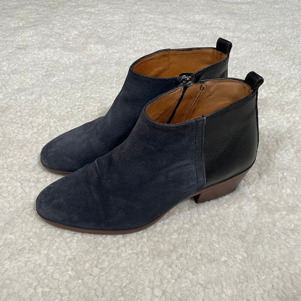 Madewell Charley Booties Navy Suede Black Leather Ankle Boots Boho Basics Size 7 - Picture 2 of 9